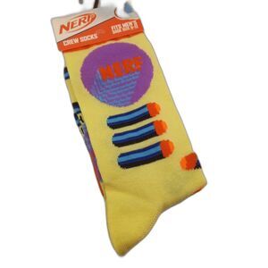 NERF Crew Socks Blaster Darts Novelty Gift Hasbro Yellow Fits Men Shoe 6-12